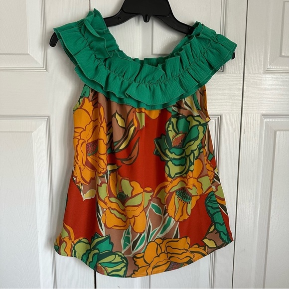 Periwinkle NWT Georgie Double Ruffle Floral Top Womens Sz XS Boho Resort Wear - Picture 2 of 7